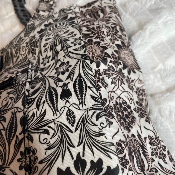 BELLA RUSSO Black‎ White Tote Bag Waxed Floral Polka Dot Pockets Silver - Picture 2 of 9